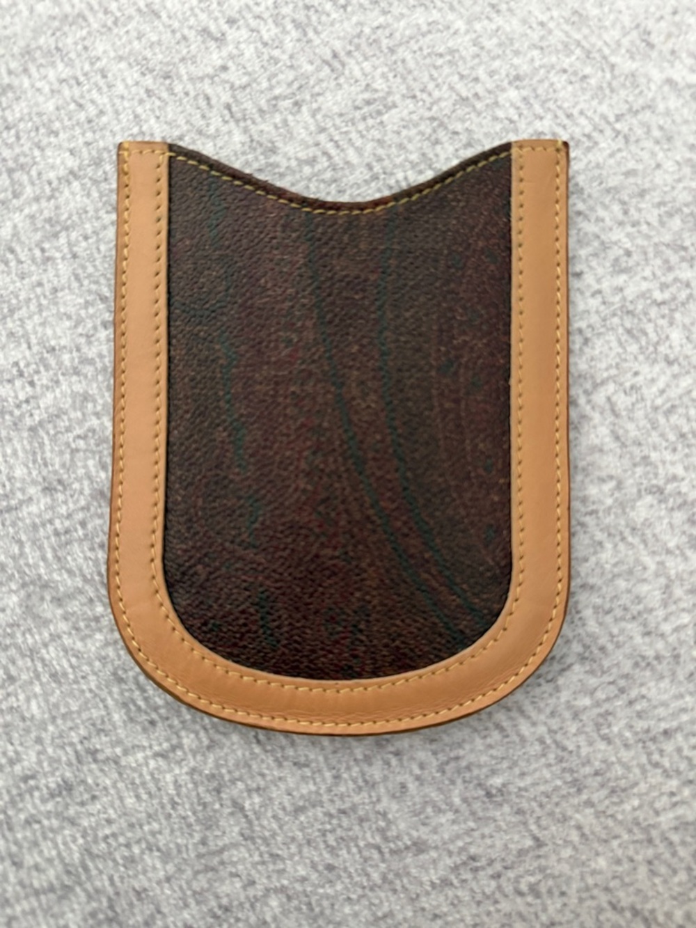 Etro Brown Leather Phone Sleeve with Tan Trim